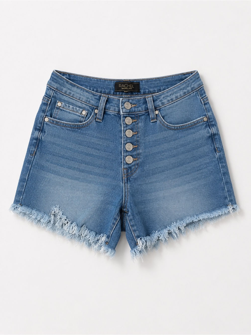 RACHEL Rachel Roy Medium Blue High-Rise Button-Front Denim Shorts